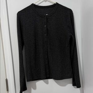 Dark Grey Long Sleeve Button Down Cardigan Classic Knit Sweater Office Wear